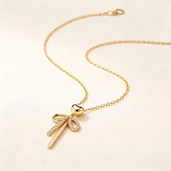 Gold_Tone_Bow_Pendant_Necklace_For_Women