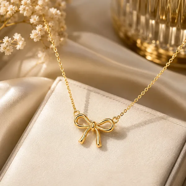 Gold-Tone_Bow_Pendant_Necklace_For_Women