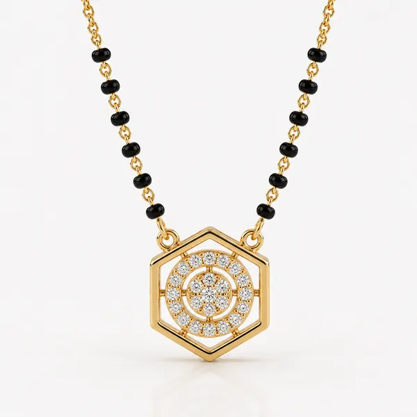 Gold_Tone_Black_Beaded_Hexagonal_Pendant_Necklace