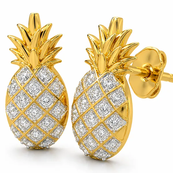 Gold_Tone_Pineapple_Stud_Earrings_For_Women