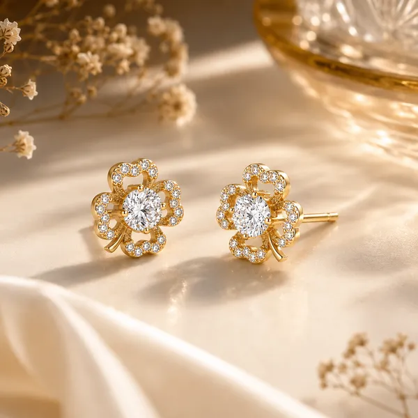 Gold_Tone_Floral_Stud_Earrings_For_Women