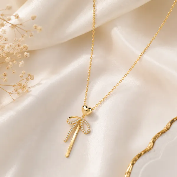 Gold_Tone_Bow_Pendant_Necklace_For_Women
