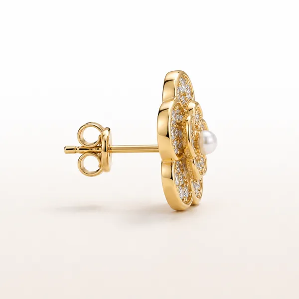 Gold_Tone_Floral_Stud_Earrings_For_Women