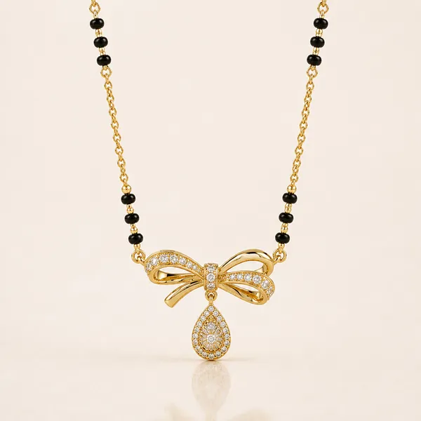 Gold_Tone_Black_Beaded_Bow_Pendant_Necklace_For_Women