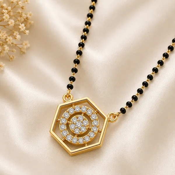 Gold_Tone_Black_Beaded_Hexagonal_Pendant_Necklace