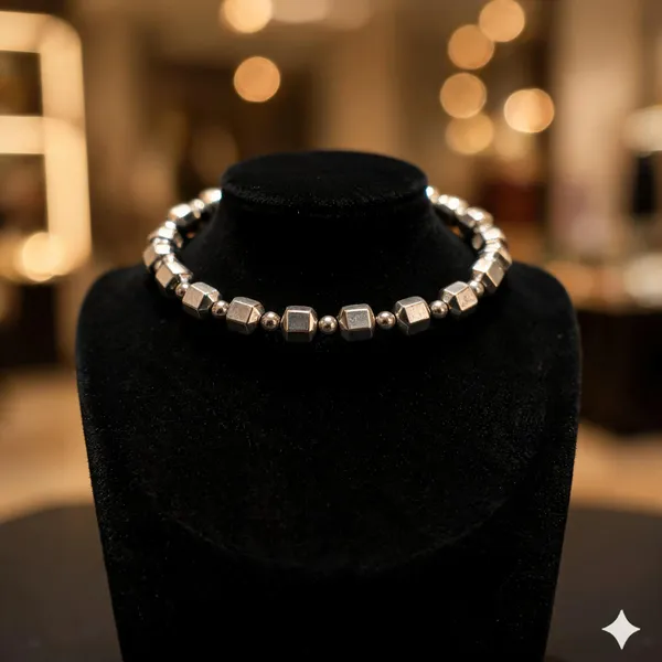 Silver_Iron_Beaded_Damru_Bracelet_For_Men
