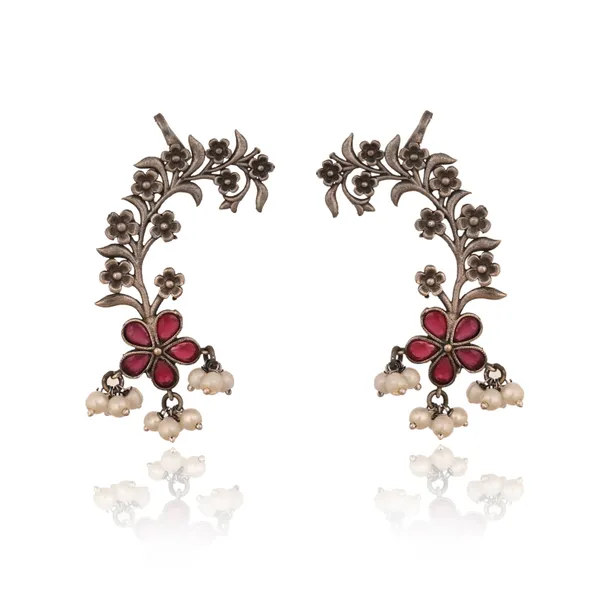 Floral_Silver_Oxidised_Ear_Cuff