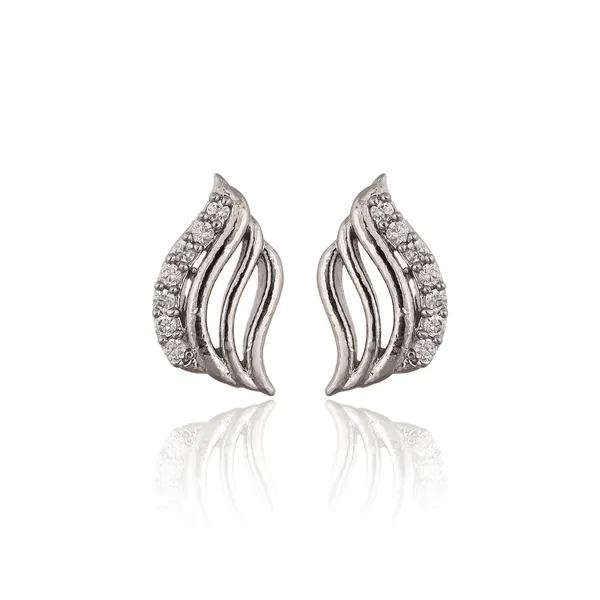 Silver__Wave_Zircon_Stud_Earrings