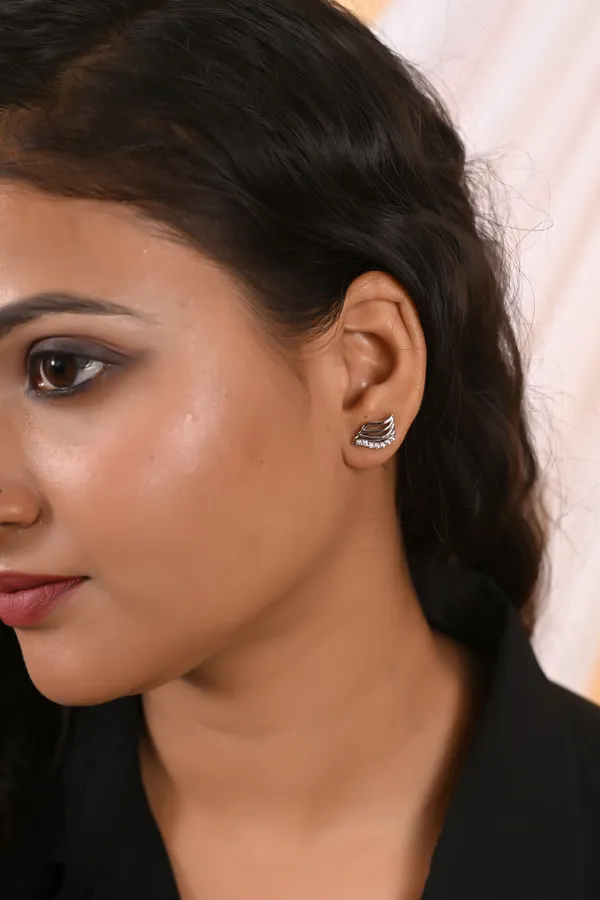Silver__Wave_Zircon_Stud_Earrings
