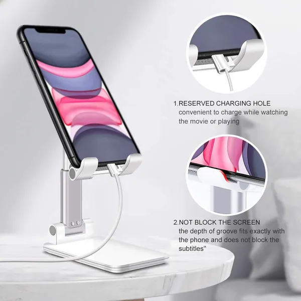 TXOR_REX90,_Portable_Desktop,_Height_Adjustable_and_Foldable_Smart_Phone_Stand_Holder_(Compatible_:_4"_-_12.9"),_ABS_Base_White_Color