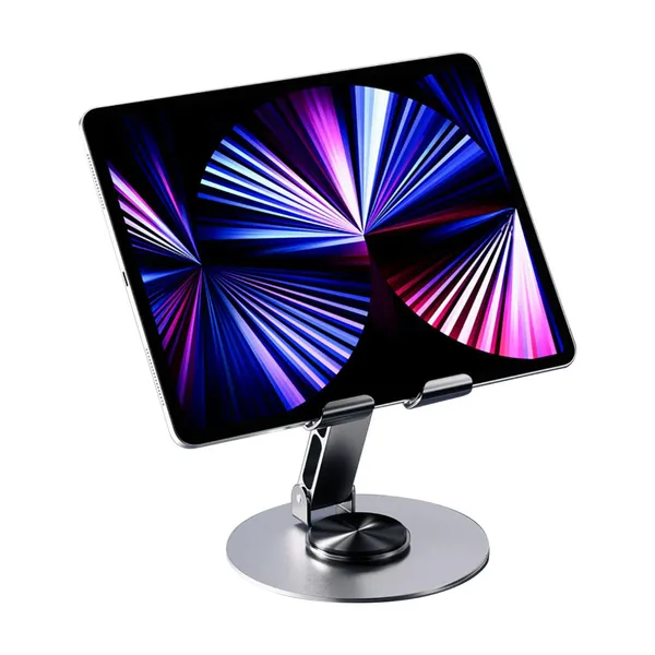 TXOR_CRIB60,_Portable_Desktop_360_Rotatable,_Height_Adjustable_&_Foldable_Smart_Phone_Stand_Holder_(Compatible_:_4"_-_12.9"),_Aluminum_Metal_Base_Grey_Color