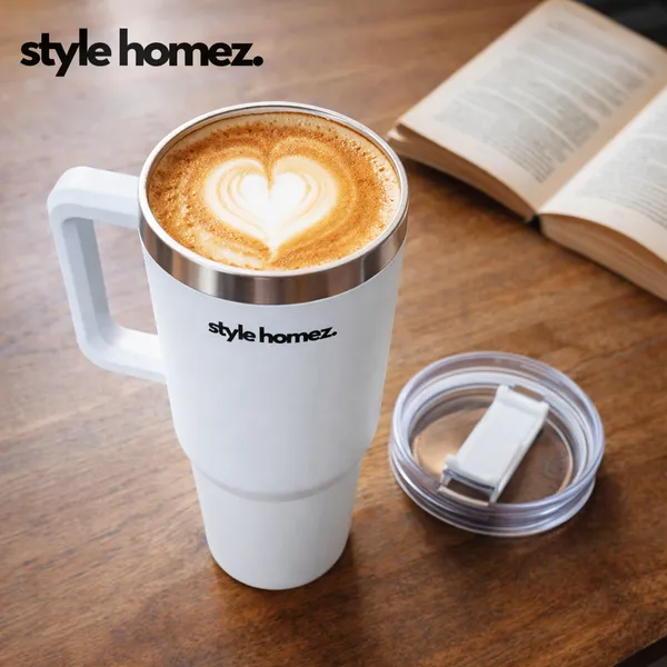 TXOR_BRU-M8_Tumbler,_Double_Wall_Stainless_Steel_Vacuum_Insulated_1200_ml_Coffee_Flask_With_Safety_Lid_Lock_&_Straw,_White_Color