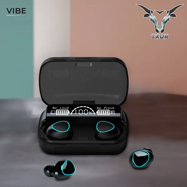 TXOR_VIBE_M10_TWS_EARBUDS,_IN-EAR_v5.1_Bluetooth,_IPX7_Waterproof_&_100_hrs_Playtime_With_LED_Display,_Black_Color_and_2200_mAh_Battery