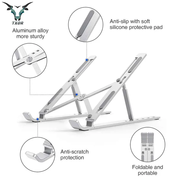 TXOR_OTONX6,_Laptop_Stand_for_Desk_with_Adjustable_Riser_&_360_Ventilated_for_10"_-_15.6_Laptops,_Silver_Color