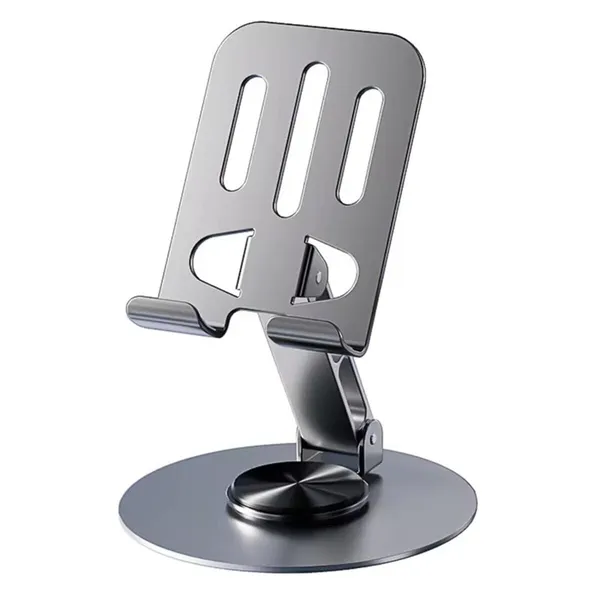 TXOR_CRIB60,_Portable_Desktop_360_Rotatable,_Height_Adjustable_&_Foldable_Smart_Phone_Stand_Holder_(Compatible_:_4"_-_12.9"),_Aluminum_Metal_Base_Grey_Color