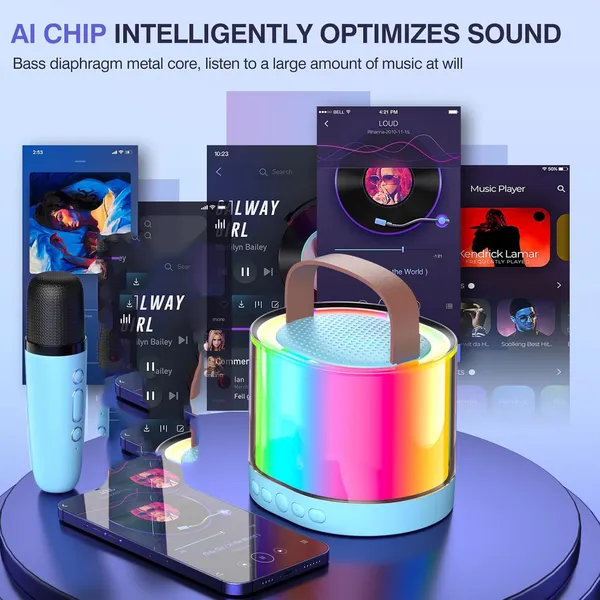 TXOR_MERAK,_Mini_Portable_Karaoke_Machine_with_1_Wireless_Mic_&_5W_Bluetooth_Large_LED_Speaker,_5-6_Hrs_Playtime_&_Voice_Changing_Effects,_Benin_Blue_Color