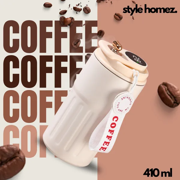 TXOR_ELLO_Coffee_Tumbler,_Double_Wall_Stainless_Steel_Vacuum_Insulated_410_ml_Thermal_Flask_With_Safety_Lid_Lock_&_LED,_Cream_Color