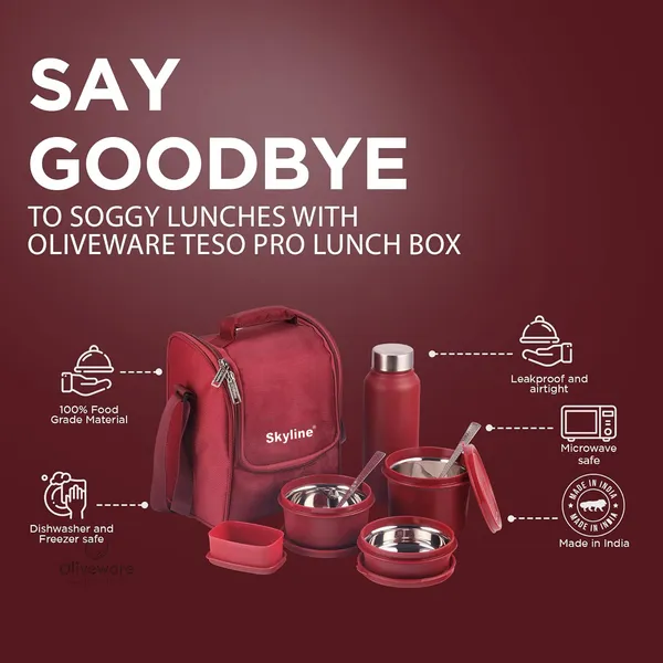 TXOR_Everyday_Office_Lunch_Box_Set_|_All-in-One_3-_SS_Microwave_Safe_Containers,_Pickle_Box,_Steel_Bottle,_Cutlery_Set_&_Insulated_Bag,_Cherry_Color