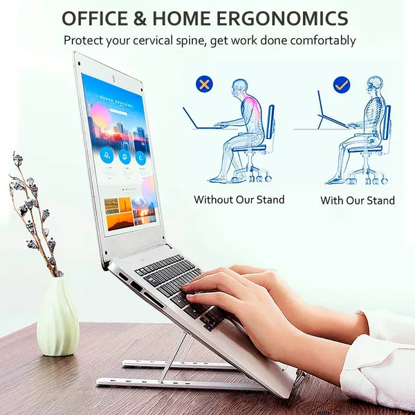 TXOR_OTONX6,_Laptop_Stand_for_Desk_with_Adjustable_Riser_&_360_Ventilated_for_10"_-_15.6_Laptops,_Silver_Color
