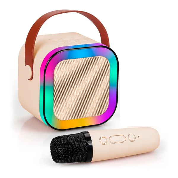 TXOR_LUNA,_Mini_Portable_Karaoke_5W_Bluetooth_LED_Speaker_with_Mic,_5-6_Hrs_Playtime_&_Voice_Changing_Effects,_Beige_Color