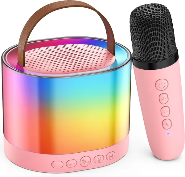 TXOR_MERAK,_Mini_Portable_Karaoke_Machine_with_1_Wireless_Mic_&_5W_Bluetooth_Large_LED_Speaker,_5-6_Hrs_Playtime_&_Voice_Changing_Effects,_Poppy_Pink_Color