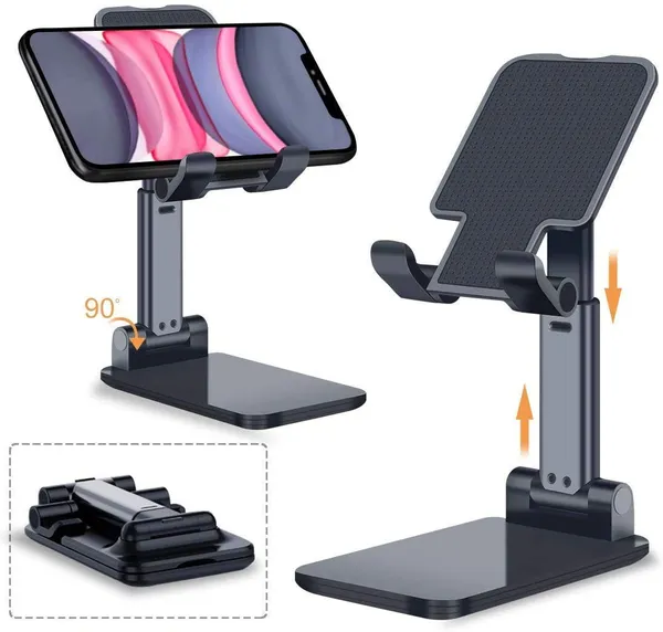TXOR_REX90,_Portable_Desktop,_Height_Adjustable_and_Foldable_Smart_Phone_Stand_Holder_(Compatible_:_4"_-_12.9"),_ABS_Base_Black_Color