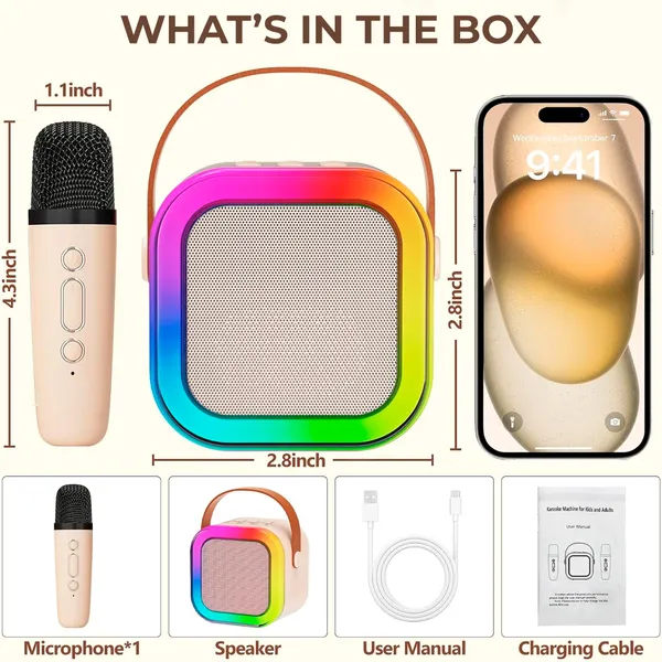 TXOR_LUNA,_Mini_Portable_Karaoke_5W_Bluetooth_LED_Speaker_with_Mic,_5-6_Hrs_Playtime_&_Voice_Changing_Effects,_Beige_Color