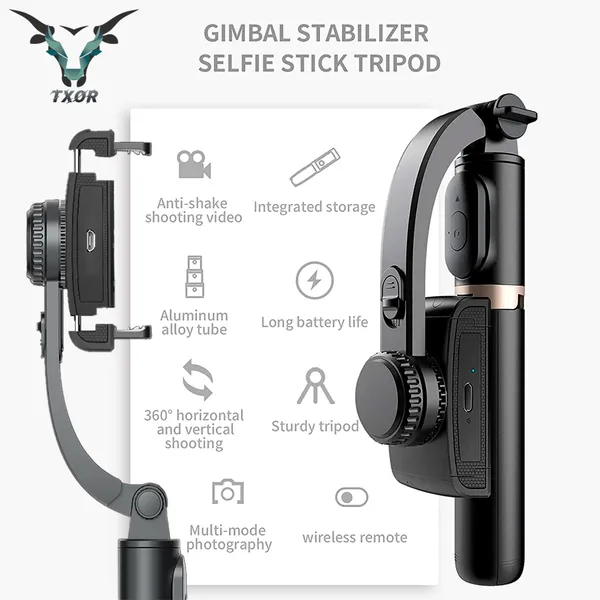 TXOR_ALEX,_One-AXIS_Gimbal_Stabilizer_for_Smartphone,_Extendable_Bluetooth_Selfie_Stick_&_Tripod,_1-AXIS_Black_Color