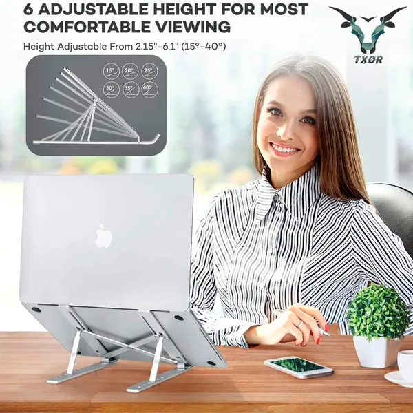 TXOR_OTONX6,_Laptop_Stand_for_Desk_with_Adjustable_Riser_&_360_Ventilated_for_10"_-_15.6_Laptops,_Silver_Color