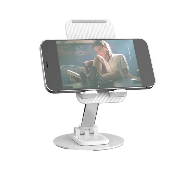 TXOR_KEG360,_Portable_Desktop_360_Rotatable,_Height_Adjustable_and_Foldable_Smart_Phone_Stand_Holder_(Compatible_:_4"_-_12.9"),_Aluminum_Metal_Base_White_Color