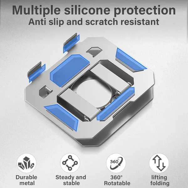 TXOR_MAZ-X40,_Foldable_&_Portable_Heavy_Duty_Aluminum_Tablet_Stand_with_360_Degree_Rotation_(Compatible_:_4.7"_-_12.9"),_Anti-Slip_Base_Silver_Color