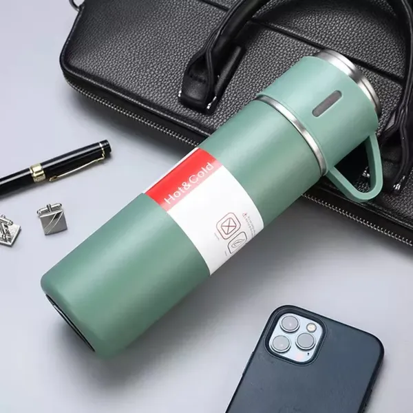 TXOR_TRIPLEE,_Stainless_Steel_Vacuum_Insulated_Flask_with_Set_of_3_Cups_Hot_&_Cold_12_Hours_BPA_Free_Thermos_500_ml,_Noir_Green_Color
