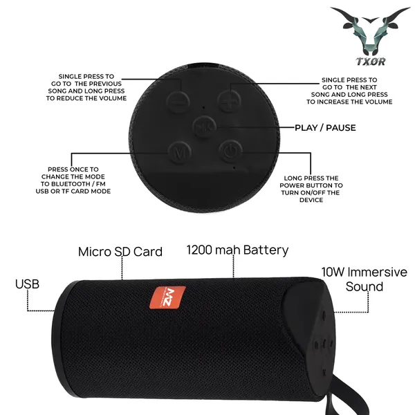 TXOR_STAN,_10W_IPX5_Bluetooth_Speaker_with_TWS,_Dynamic_Powerful_Bass_and_1200_mAh_Battery,_USB_and_Memory_Card_Slot,_Black_Color