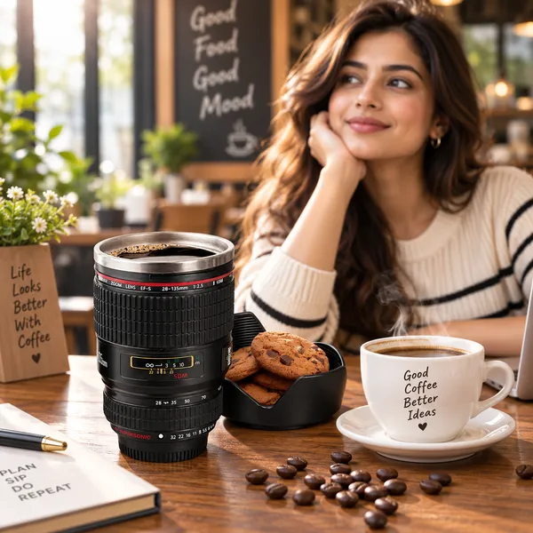 TXOR_CROXO,_Stainless_Steel_Camera_Lens_Coffee_Mug_Tumbler_with_Cookie_Holder_450_ml,_Black_Color