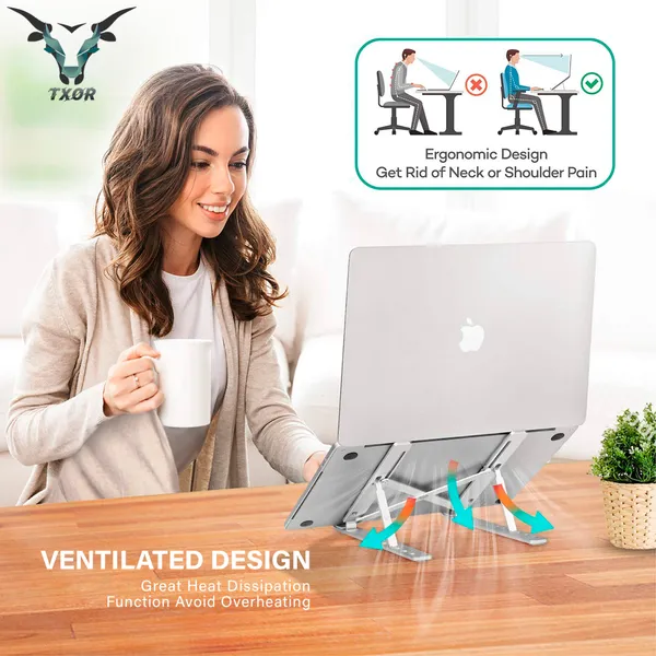 TXOR_OTONX6,_Laptop_Stand_for_Desk_with_Adjustable_Riser_&_360_Ventilated_for_10"_-_15.6_Laptops,_Silver_Color