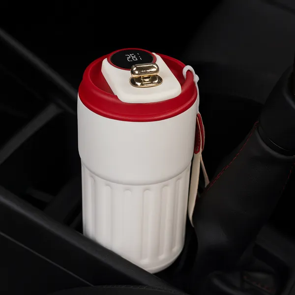 TXOR_ELLO_Coffee_Tumbler,_Double_Wall_Stainless_Steel_Vacuum_Insulated_410_ml_Thermal_Flask_With_Safety_Lid_Lock_&_LED,_Red_Cream_Color