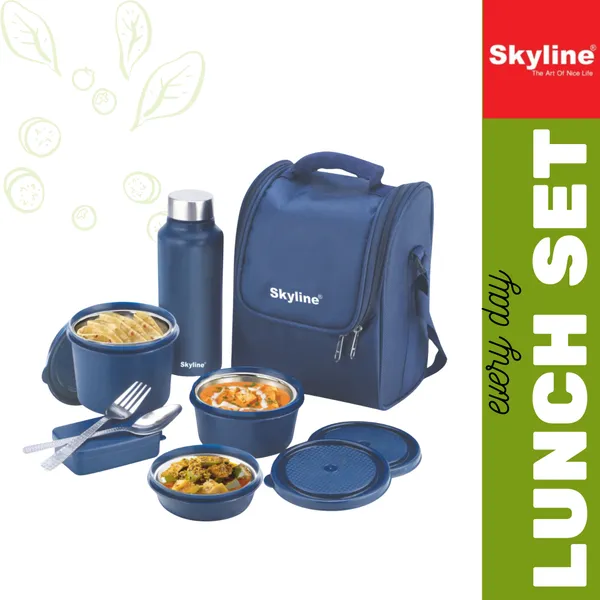 TXOR_Everyday_Office_Lunch_Box_Set_|_All-in-One_3-_SS_Microwave_Safe_Containers,_Pickle_Box,_Steel_Bottle,_Cutlery_Set_&_Insulated_Bag,_Blue_Color