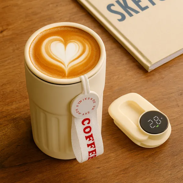 TXOR_ELLO_Coffee_Tumbler,_Double_Wall_Stainless_Steel_Vacuum_Insulated_410_ml_Thermal_Flask_With_Safety_Lid_Lock_&_LED,_Cream_Color