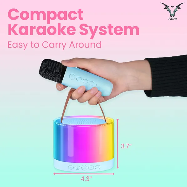 TXOR_MERAK,_Mini_Portable_Karaoke_Machine_with_1_Wireless_Mic_&_5W_Bluetooth_Large_LED_Speaker,_5-6_Hrs_Playtime_&_Voice_Changing_Effects,_Benin_Blue_Color