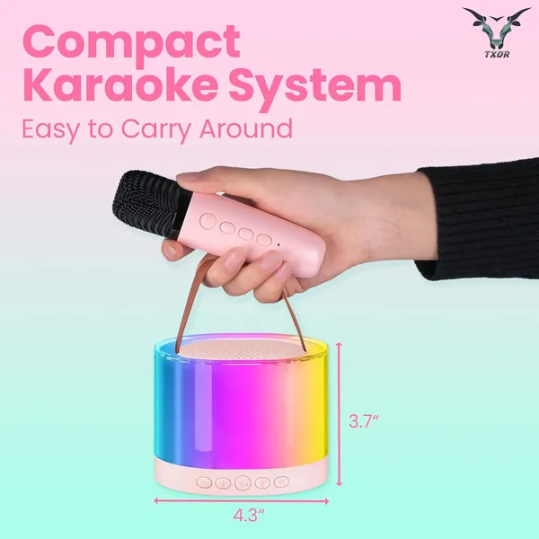TXOR_MERAK,_Mini_Portable_Karaoke_Machine_with_1_Wireless_Mic_&_5W_Bluetooth_Large_LED_Speaker,_5-6_Hrs_Playtime_&_Voice_Changing_Effects,_Poppy_Pink_Color
