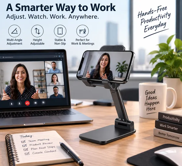 TXOR_REX90,_Portable_Desktop,_Height_Adjustable_and_Foldable_Smart_Phone_Stand_Holder_(Compatible_:_4"_-_12.9"),_ABS_Base_Black_Color