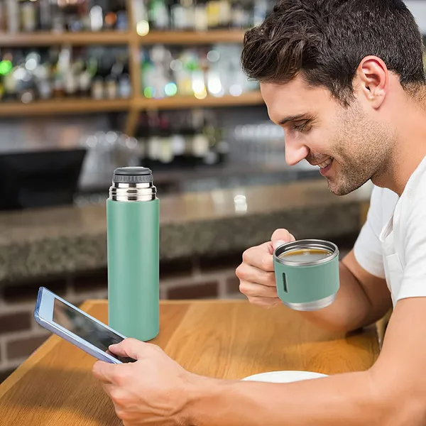 TXOR_TRIPLEE,_Stainless_Steel_Vacuum_Insulated_Flask_with_Set_of_3_Cups_Hot_&_Cold_12_Hours_BPA_Free_Thermos_500_ml,_Noir_Green_Color