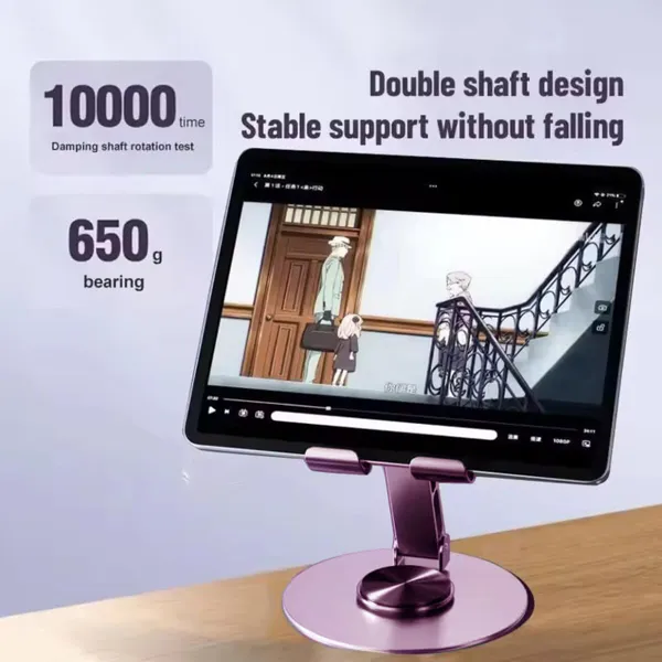 TXOR_CRIB60,_Portable_Desktop_360_Rotatable,_Height_Adjustable_&_Foldable_Smart_Phone_Stand_Holder_(Compatible_:_4"_-_12.9"),_Aluminum_Metal_Base_Purple_Color