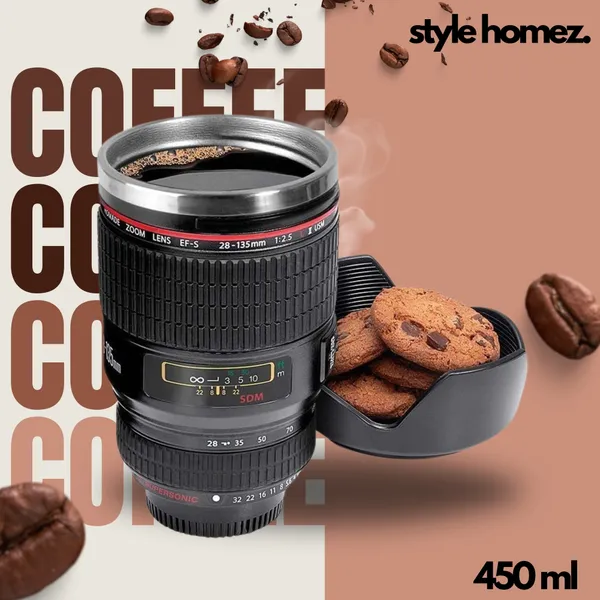 TXOR_CROXO,_Stainless_Steel_Camera_Lens_Coffee_Mug_Tumbler_with_Cookie_Holder_450_ml,_Black_Color