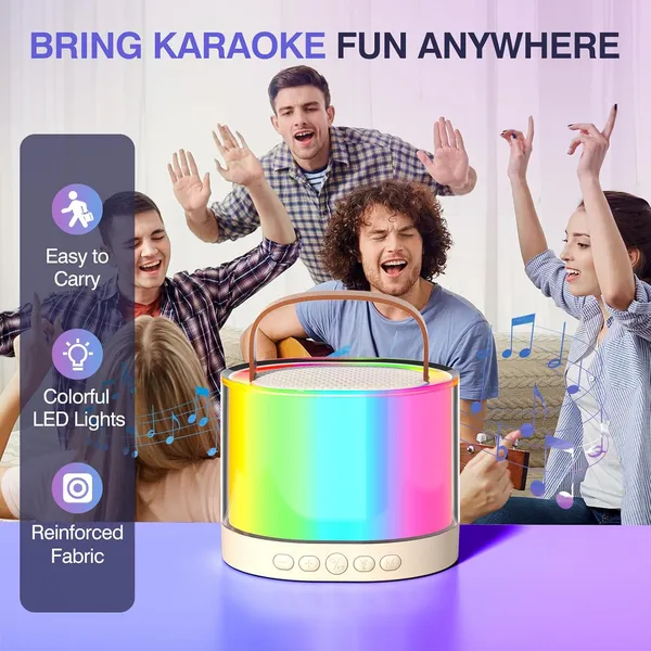 TXOR_MERAK,_Mini_Portable_Karaoke_Machine_with_1_Wireless_Mic_&_5W_Bluetooth_Large_LED_Speaker,_5-6_Hrs_Playtime_&_Voice_Changing_Effects,_Soft_Beige_Color