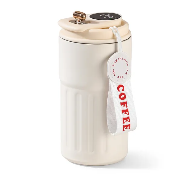 TXOR_ELLO_Coffee_Tumbler,_Double_Wall_Stainless_Steel_Vacuum_Insulated_410_ml_Thermal_Flask_With_Safety_Lid_Lock_&_LED,_Cream_Color
