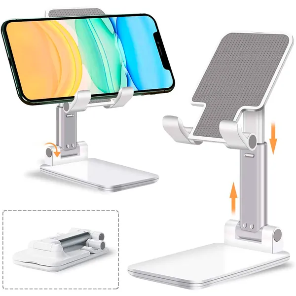 TXOR_REX90,_Portable_Desktop,_Height_Adjustable_and_Foldable_Smart_Phone_Stand_Holder_(Compatible_:_4"_-_12.9"),_ABS_Base_White_Color
