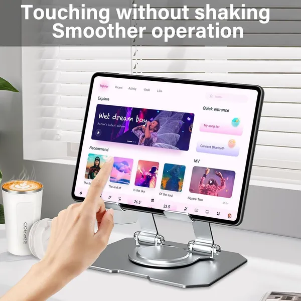 TXOR_MAZ-X40,_Foldable_&_Portable_Heavy_Duty_Aluminum_Tablet_Stand_with_360_Degree_Rotation_(Compatible_:_4.7"_-_12.9"),_Anti-Slip_Base_Silver_Color