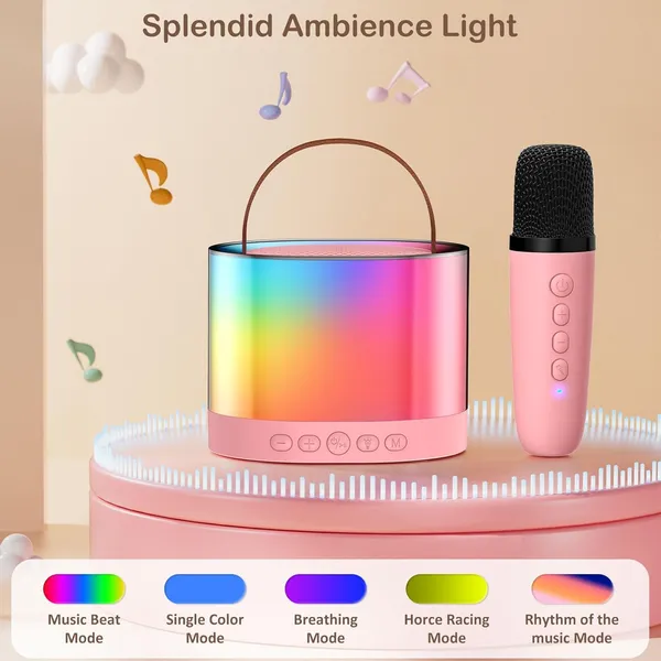 TXOR_MERAK,_Mini_Portable_Karaoke_Machine_with_1_Wireless_Mic_&_5W_Bluetooth_Large_LED_Speaker,_5-6_Hrs_Playtime_&_Voice_Changing_Effects,_Poppy_Pink_Color