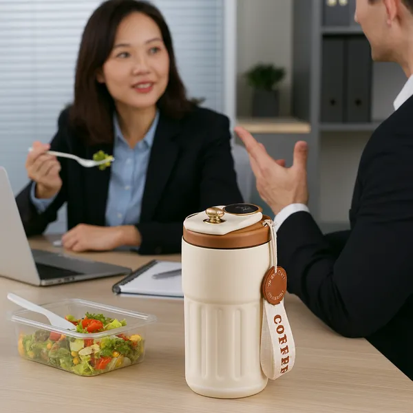 TXOR_ELLO_Coffee_Tumbler,_Double_Wall_Stainless_Steel_Vacuum_Insulated_410_ml_Thermal_Flask_With_Safety_Lid_Lock_&_LED,_TAN_Cream_Color